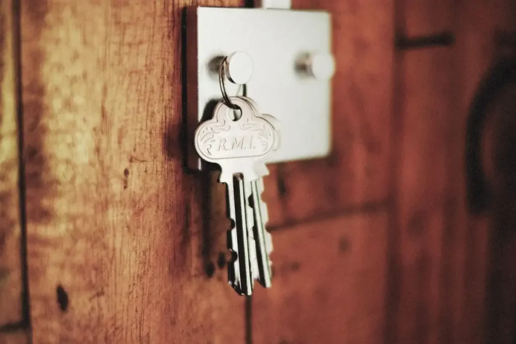 Key in the lock of a timber door – testing a new door lock after you replace it, how to replace a door lock in Normanton with Martin Locksmiths Normanton